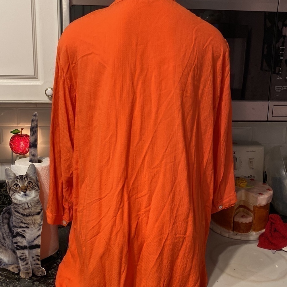 O womens NorthStyle casual solid orange button up 3/4 sleeve plus size shirt 3X - Picture 2 of 5